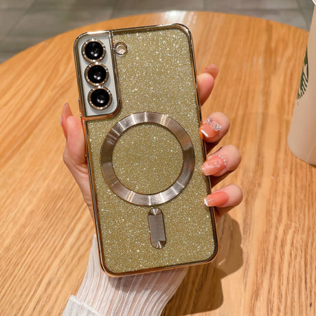 Husa de Protectie 2 in 1, Vivimall, Husa pentru Samsung Galaxy S24, Glitter Chrome Magsafe, din TPU, Magnetica, cu Protectie Lentila, Auriu - vivimall.ro