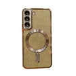 Husă Samsung Galaxy S24 Glitter Chrome MagSafe auriu, vedere frontală, TPU magnetic cu protecție lentilă