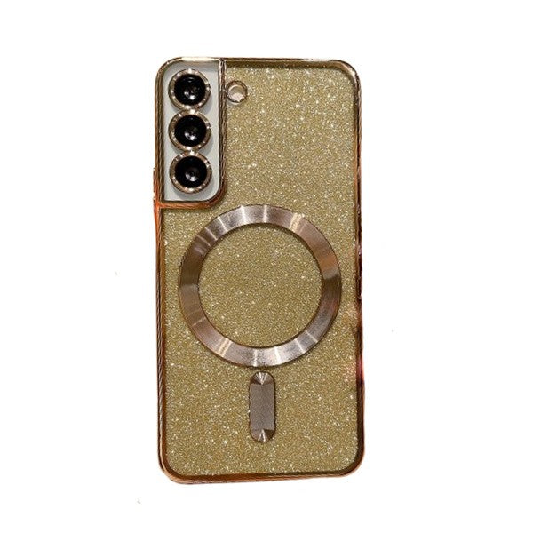 Husă Samsung Galaxy S24 Glitter Chrome MagSafe auriu, vedere frontală, TPU magnetic cu protecție lentilă