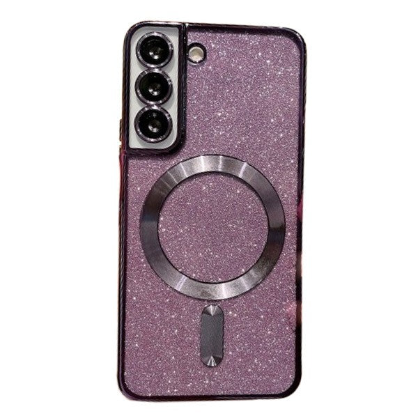Husă Samsung Galaxy S24+ Glitter Chrome MagSafe din TPU mov, vedere frontală cu protecție lentilă