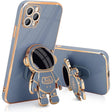 Husă TPU 2in1 albastru pentru iPhone 15 Pro, design astronaut cu suport integrat, vedere frontală
