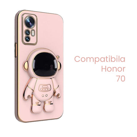 Husa de Protectie 2 in 1, Vivimall, Husa de Protectie pentru Honor 70, Model Astronaut, Husa cu Suport, din TPU, Roz - vivimall.ro
