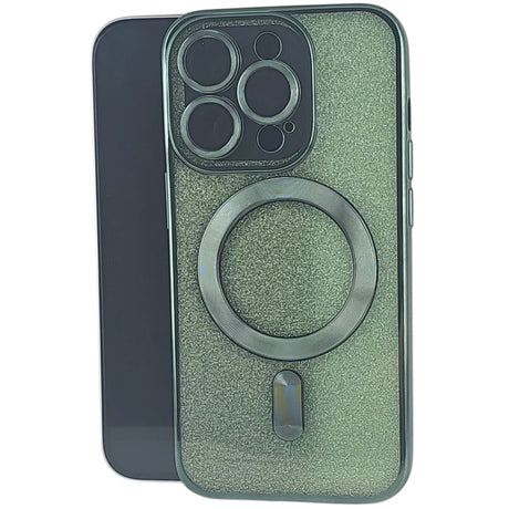 Husă iPhone 14 Pro 2 în 1 MagSafe din TPU verde cu protecție lentilă, vedere frontală