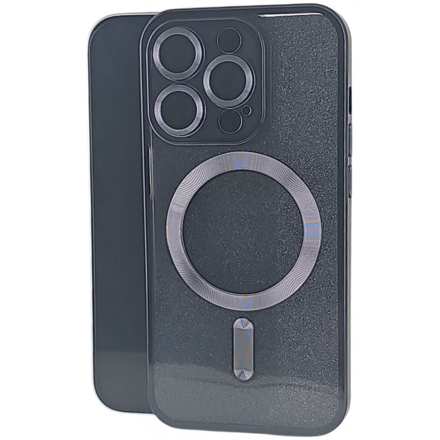 Husă iPhone 14 Pro 2 în 1 MagSafe din TPU negru, vedere frontală, model Vivimall cu protecție lentilă