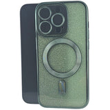 Husă 2 în 1 iPhone 14 Pro Max verde cu efect glitter, compatibilă MagSafe, vedere frontală