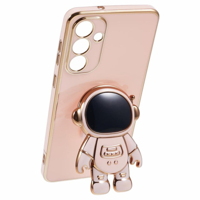Husă Samsung Galaxy S23 TPU 2în1 roz cu suport astronaut integrat, vedere frontală