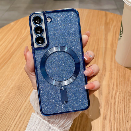 Husa de Protectie 2 in 1, Vivimall, pentru Samsung Galaxy S23FE, Glitter Chrome Magsafe, din TPU, Magnetica, cu Protectie Lentila, Albastru Marin - vivimall.ro