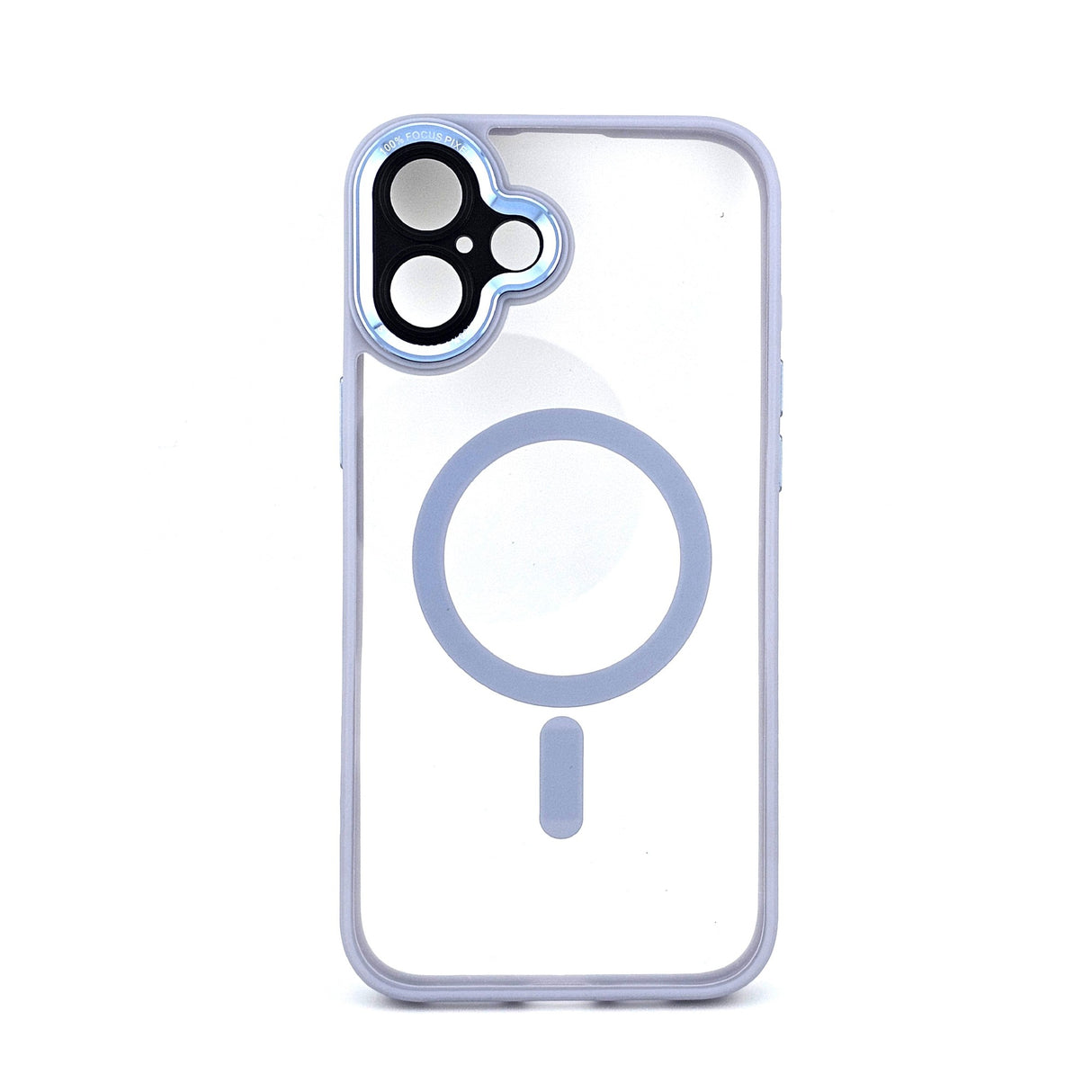 Husă iPhone 16 MagSafe mov transparent din TPU/PC, vedere frontală, protecție cameră și colțuri