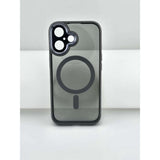 Husă iPhone 16 Plus gri transparent cu suport MagSafe, vedere ansamblu față-spate
