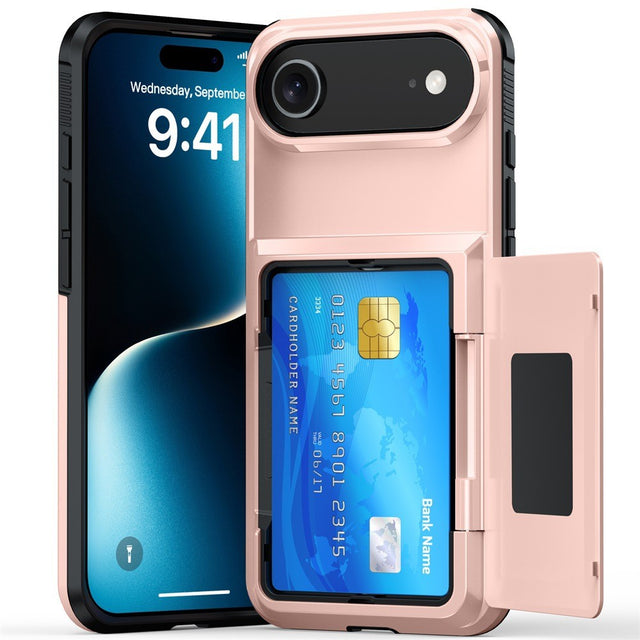 Husă iPhone 17 Air din policarbonat Rose Gold cu compartiment carduri, vedere frontală