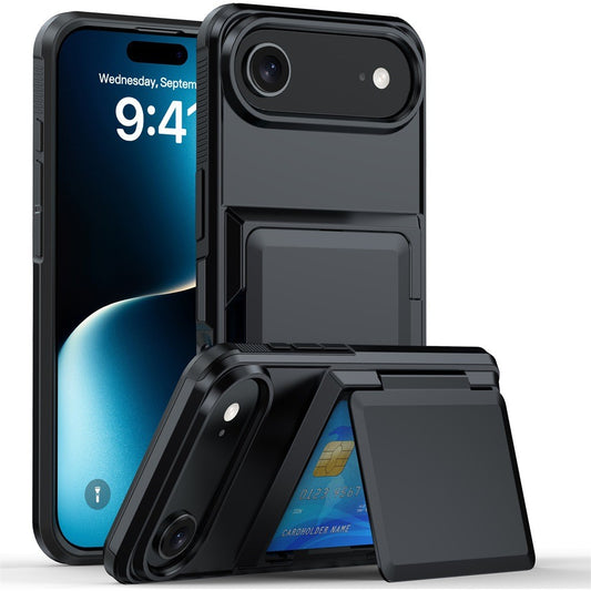 Husa de Protectie compatibila Apple iPhone 17 Air, Vivimall, Compartiment pentru Carduri, Anti-alunecare, Protectie PC, Rezistenta la Zgirieturi, Negru - vivimall.ro