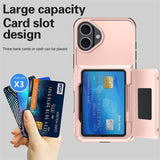 Detaliu compartiment carduri husă iPhone 17 policarbonat Rose Gold, unghi lateral