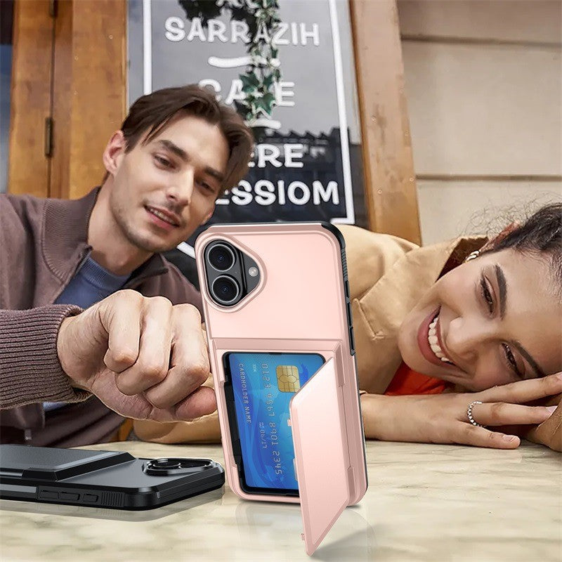 Husă iPhone 17 PC Rose Gold cu acces complet la butoane și porturi, detaliu lateral