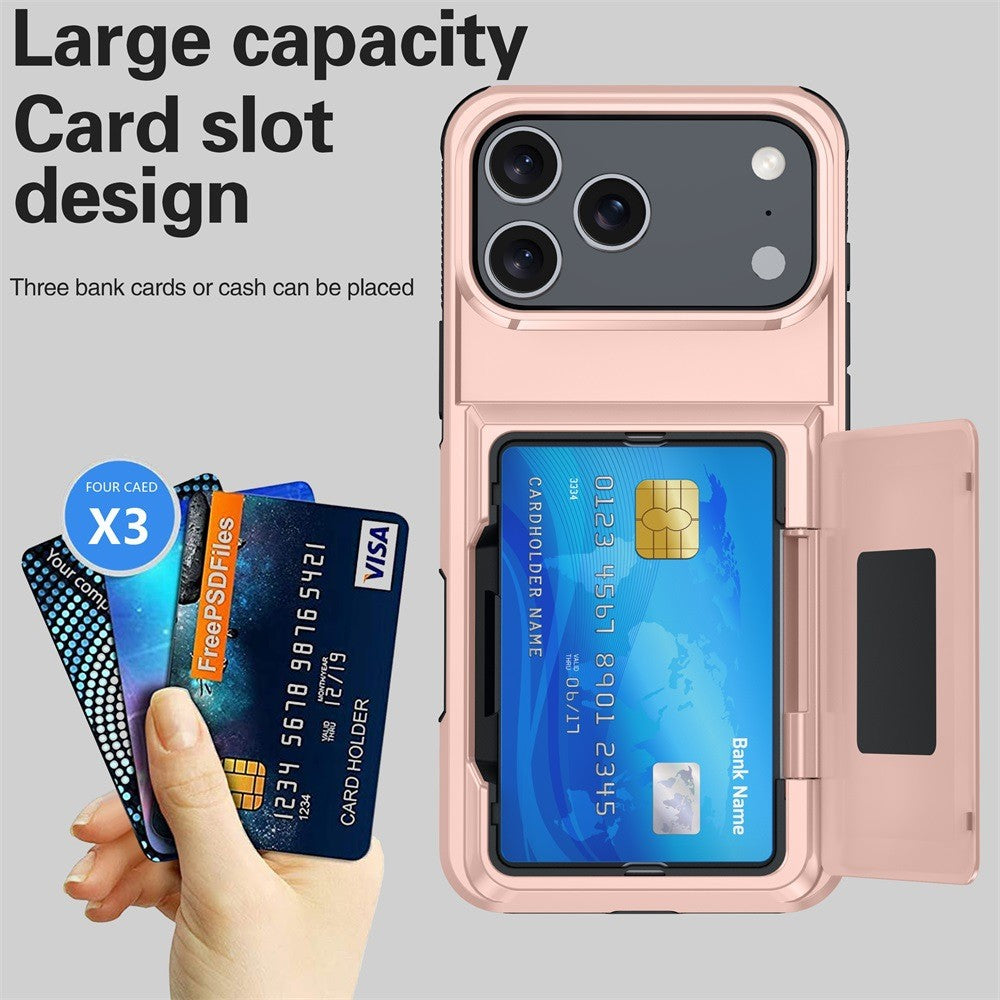 Husă iPhone 17 Pro PC Rose Gold montată pe telefon, vedere laterală și butoane