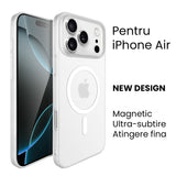 Detaliu suprafață anti-alunecare husă policarbonat albă compatibilă iPhone 17 Air, compatibilitate MagSafe