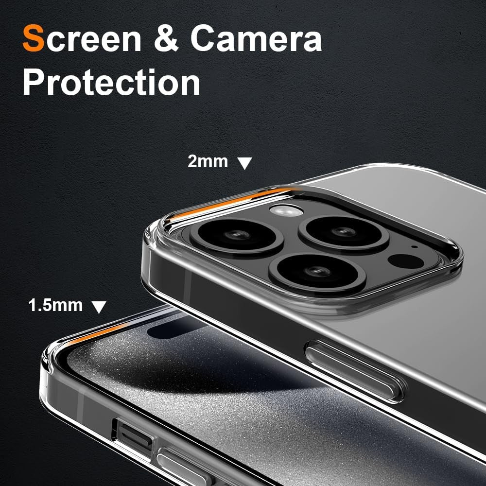 Husă silicon transparentă iPhone 15 Pro Max – detaliu decupaje butoane și port USB-C