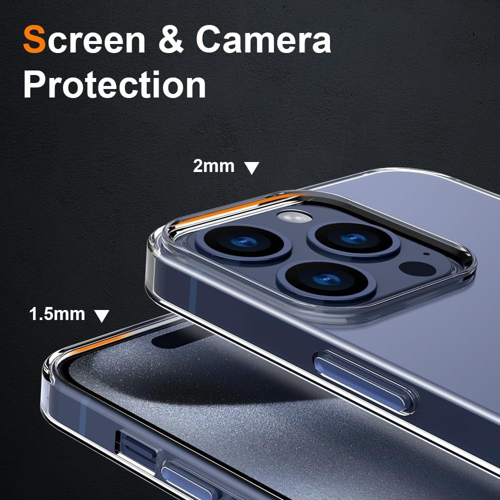 Husă transparentă iPhone 15 Pro cu decupaje precise pentru cameră și butoane laterale