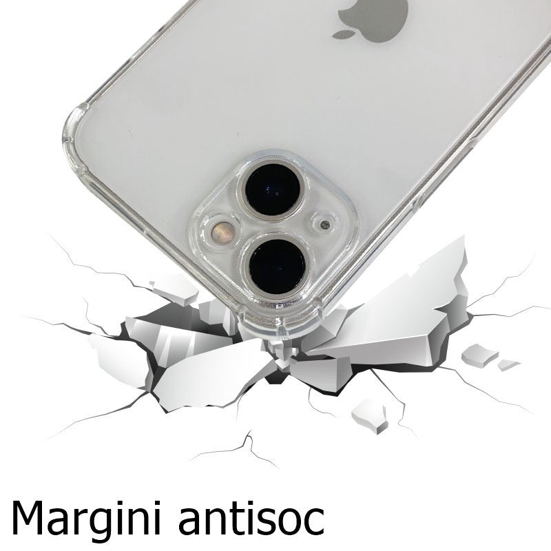 Husă transparentă iPhone 15 Plus montată pe telefon, vedere laterală, grosime 1.5 mm