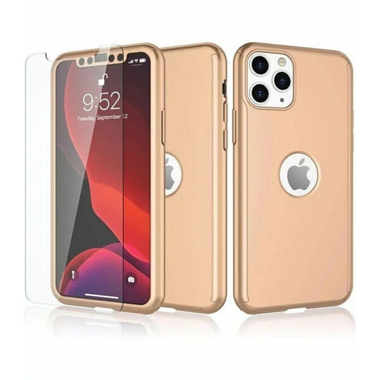 Husa de protectie Vivimall compatibila cu Apple iPhone 12/12 Pro Full Cover 360 Auriu + Folie de protectie - vivimall.ro