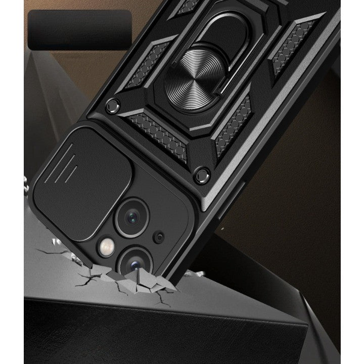 Husa de protectie Flippy compatibila cu Apple iPhone 13 Defender Model 4 cu suport,Negru - vivimall.ro