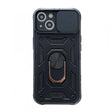 Husă protecție iPhone 13 Defender Model 4 negru cu inel rotativ metalic, vedere frontală