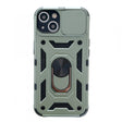 Husă iPhone 13 Defender Model 4 verde cu inel rotativ 360°, vedere frontală carcasă