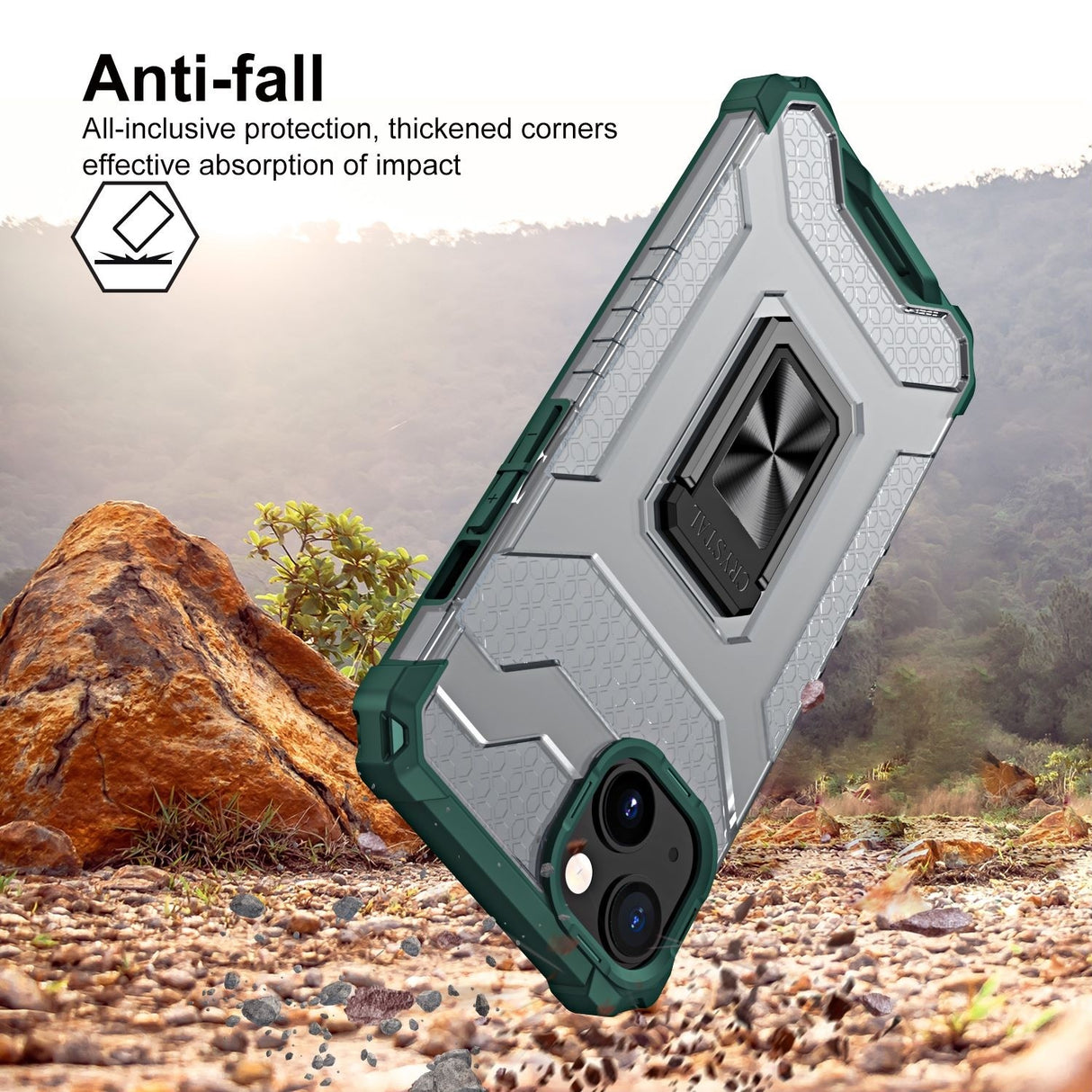 Husa de protectie Flippy compatibila cu Apple iPhone 13 Mini Acrylic Armor cu suport Verde Inchis - vivimall.ro