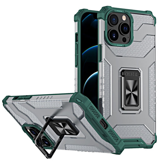 Husa de protectie Vivimall compatibila cu Apple iPhone 13 Pro Acrylic Armor cu suport Verde Inchis - vivimall.ro