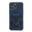 Husă iPhone 13 Pro Max Defender Model 4 albastru cu inel rotativ metalic, vedere frontală