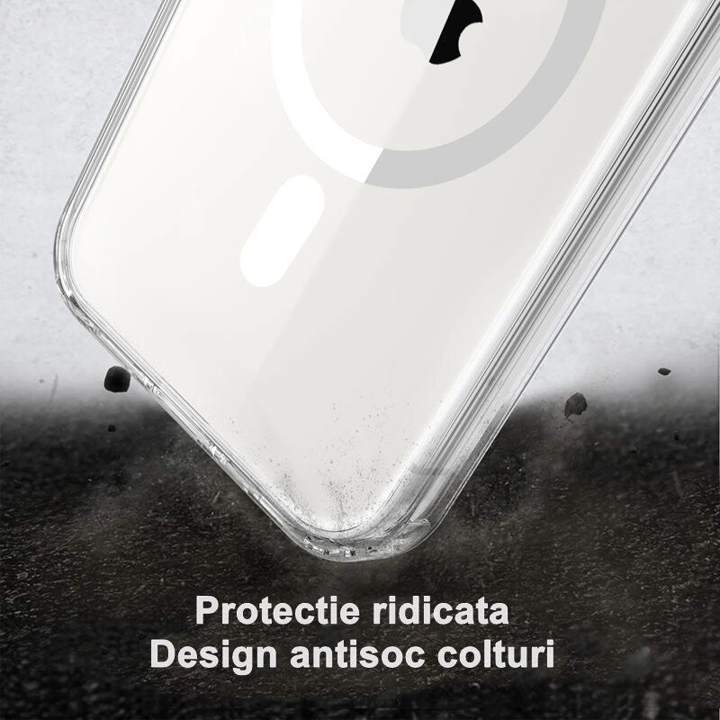 Husă transparentă iPhone 15 MagSafe compatibilă cu încărcare wireless Qi, unghi 45 grade
