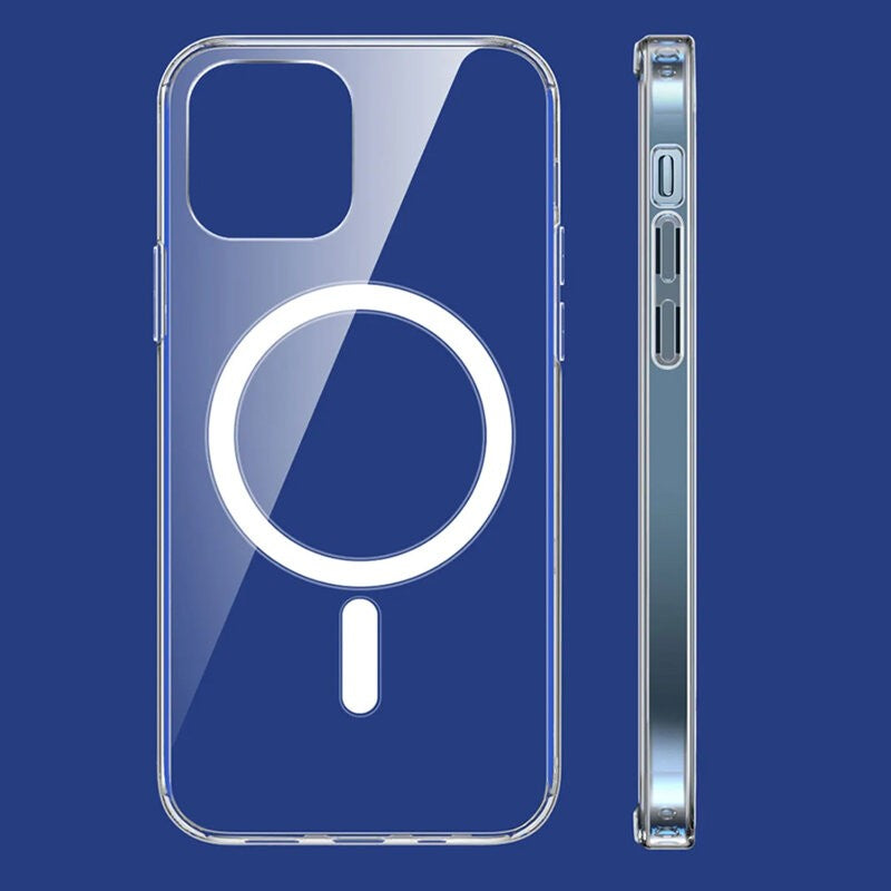 Detaliu colț husă transparentă iPhone 15 din policarbonat rigid și silicon TPU moale