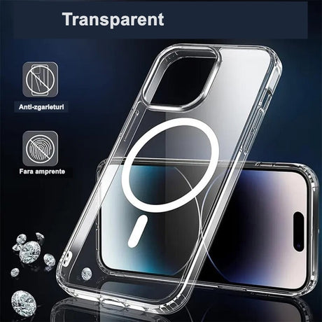 Husa de protectie Vivimall compatibila cu Apple iPhone 15 Pro, MagSafe Blister, gaura mare camera, transparenta - vivimall.ro