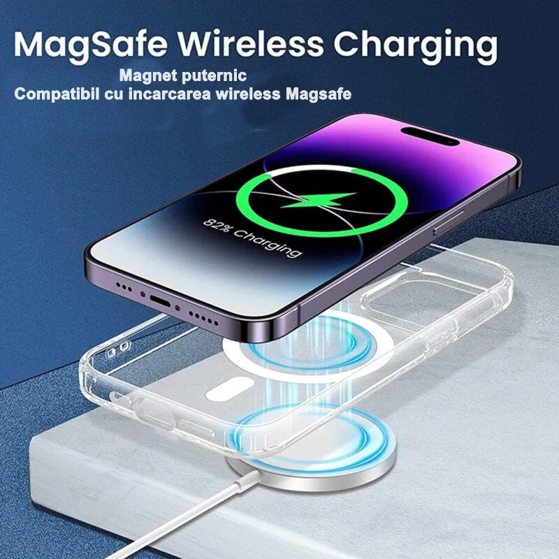 Detaliu magneți integrați husă MagSafe iPhone 15 Pro, aliniere perfectă cu dispozitivul