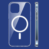 Detaliu magneți integrați husă MagSafe iPhone 15 Pro Max transparentă, aliniere precisă pentru încărcare