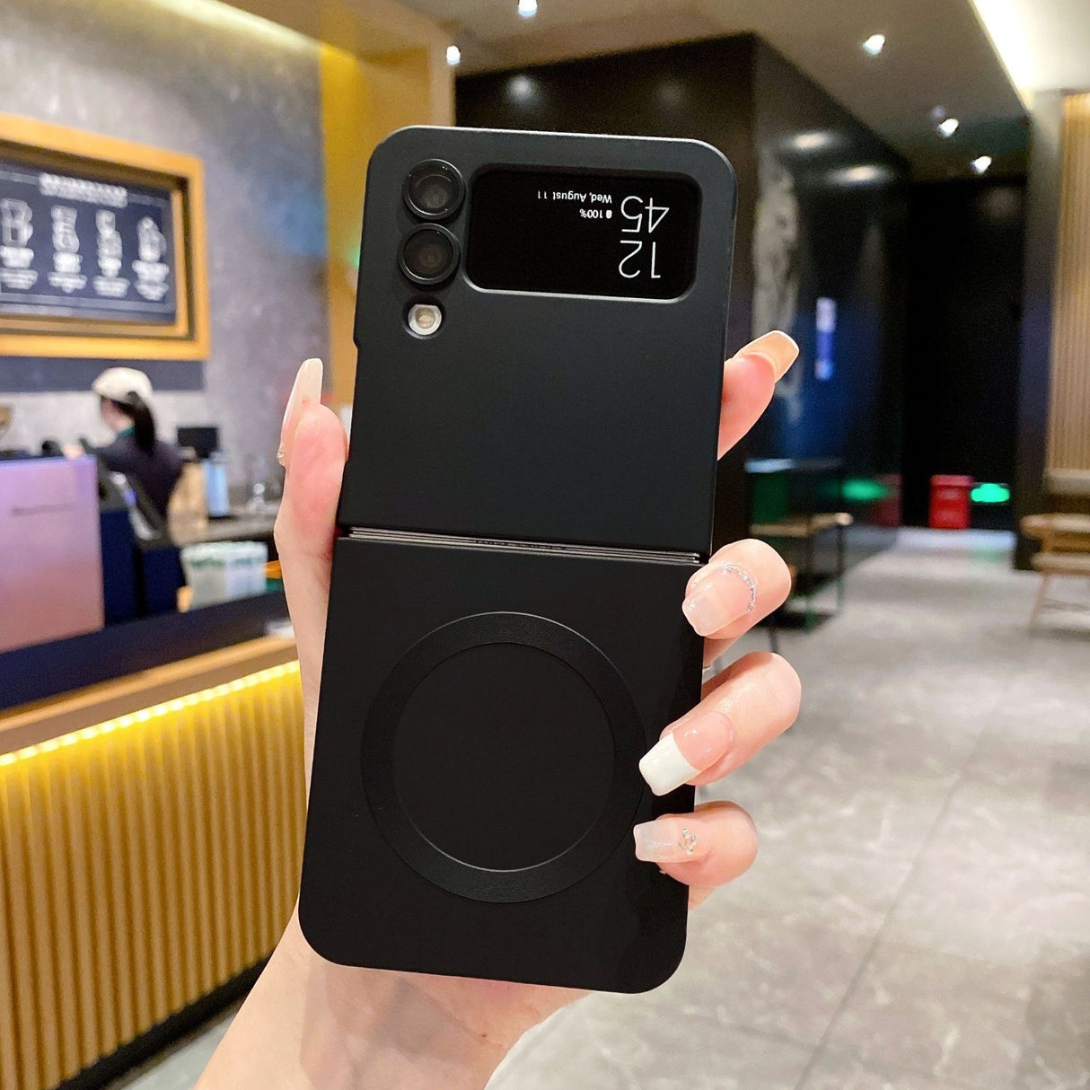 Husa de Protectie, Vivimall, Compatibila cu Samsung Galaxy Z Flip5, Magsafe Pliabila, Incarcare Wireless, Negru - vivimall.ro