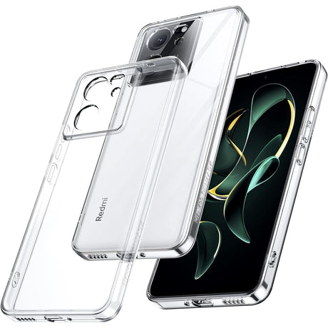 Husă TPU transparentă Vivimall pentru Xiaomi Redmi 13T și 13T Pro, vedere frontală, grosime 1.5 mm