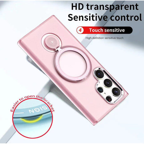 Detaliu inel magnetic rotativ husă MagSafe Samsung Galaxy S23 Plus, culoare Rose Gold