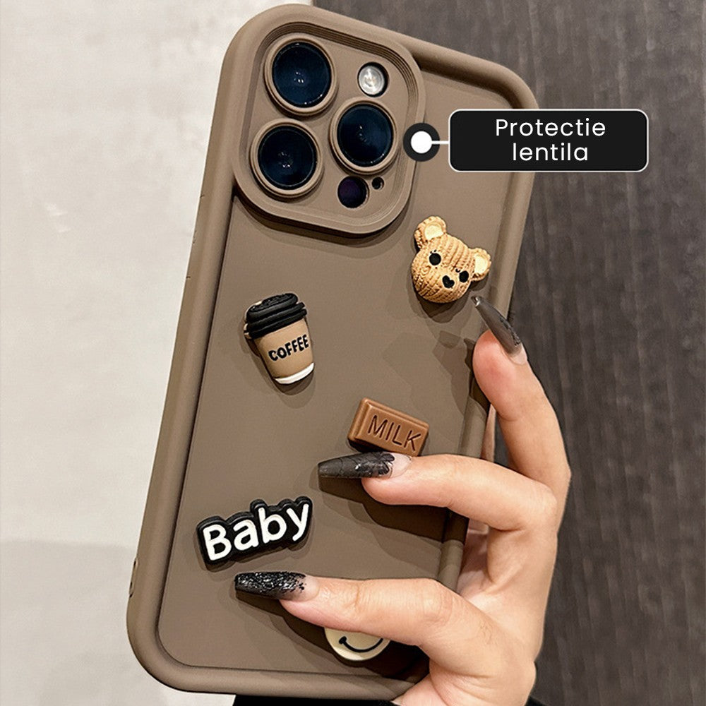 Husă protecție iPhone 12 Pro Max ursuleți 3D maro, vedere de ansamblu