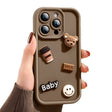 Husă iPhone 12 Pro Max model ursuleți 3D maro, vedere frontală, protecție antisoc TPU