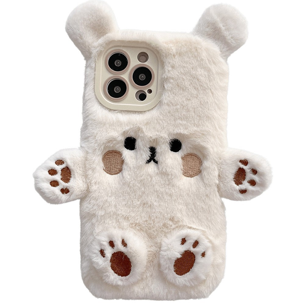 Husa de Protectie, Flippy, pentru Apple iPhone 15 Pro Max, Model Ursulet Pufos cu Urechi, Maini si Picioare, Antisoc, Rezistenta la Impact, Protectie Camera, Alb - vivimall.ro