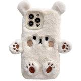 Husa de Protectie, Flippy, pentru Apple iPhone 15 Pro Max, Model Ursulet Pufos cu Urechi, Maini si Picioare, Antisoc, Rezistenta la Impact, Protectie Camera, Alb - vivimall.ro