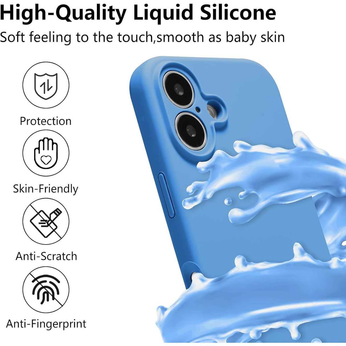 Husa de Protectie, Vivimall, pentru iPhone 16 Plus, Liquid Silicone, cu Microfibra pe Interior, Protectie Antisoc, Compatibil Incarcare Wireless, Albastru - vivimall.ro