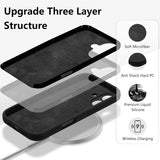 Husă iPhone 16 Plus Liquid Silicone negru montată pe telefon, vedere spate