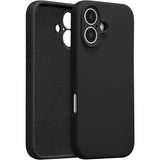 Husă iPhone 16 Plus din silicon lichid negru, vedere frontală, model Liquid Silicone Vivimall