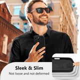 Husă iPhone 16 Pro silicon lichid negru, detaliu margini ridicate pentru protecția ecranului