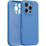 Husă iPhone 16 Pro Max Liquid Silicone albastru, vedere frontală, finisaj mat anti-amprentă