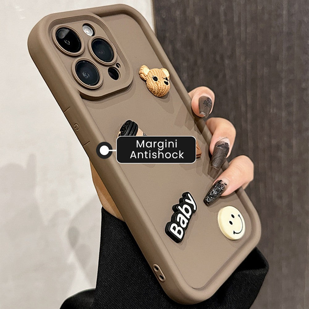 Husa de Protectie, Flippy, pentru Apple iPhone 16 Pro Max, Model Ursuleti 3D, Antisoc, Rezistenta la Impact, Protectie Camera, Maro - vivimall.ro