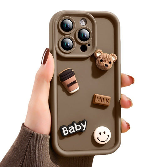 Husa de Protectie, Vivimall, pentru Apple iPhone 16 Pro, Model Ursuleti 3D, Antisoc, Rezistenta la Impact, Protectie Camera, Maro - vivimall.ro