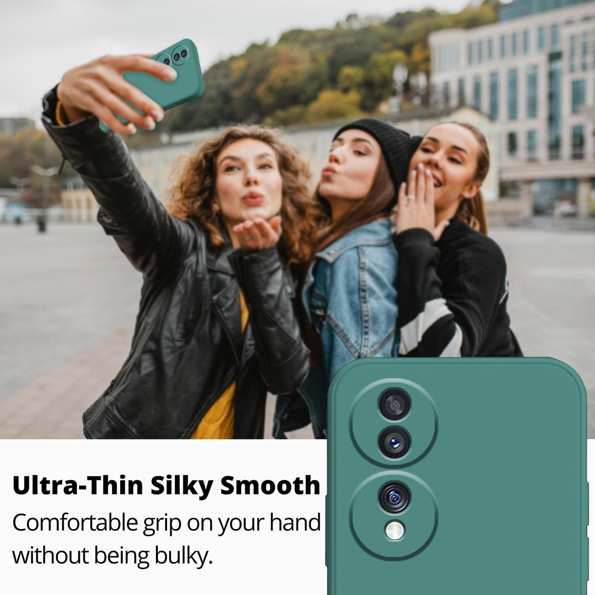 Interior microfibră moale husă silicon lichid Honor 70 verde, protecție ecran și carcasă