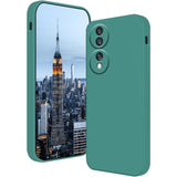 Husă Honor 70 din silicon lichid verde cu microfibră interior, vedere frontală, model antisoc